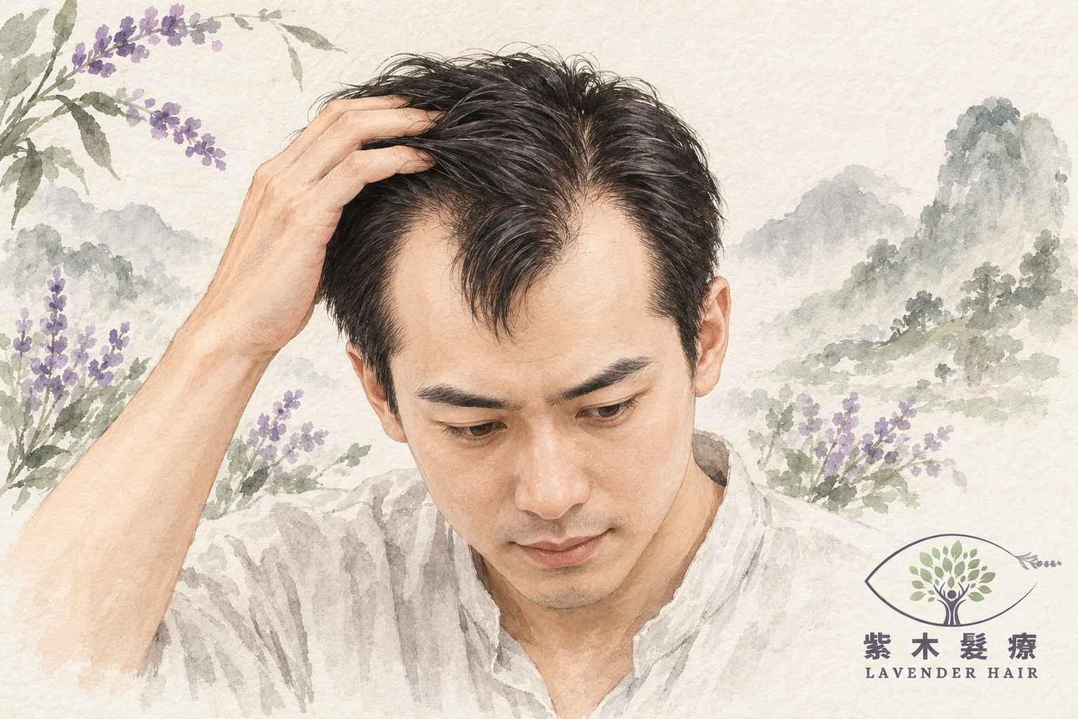 男士M字額・髮線後移情境插畫