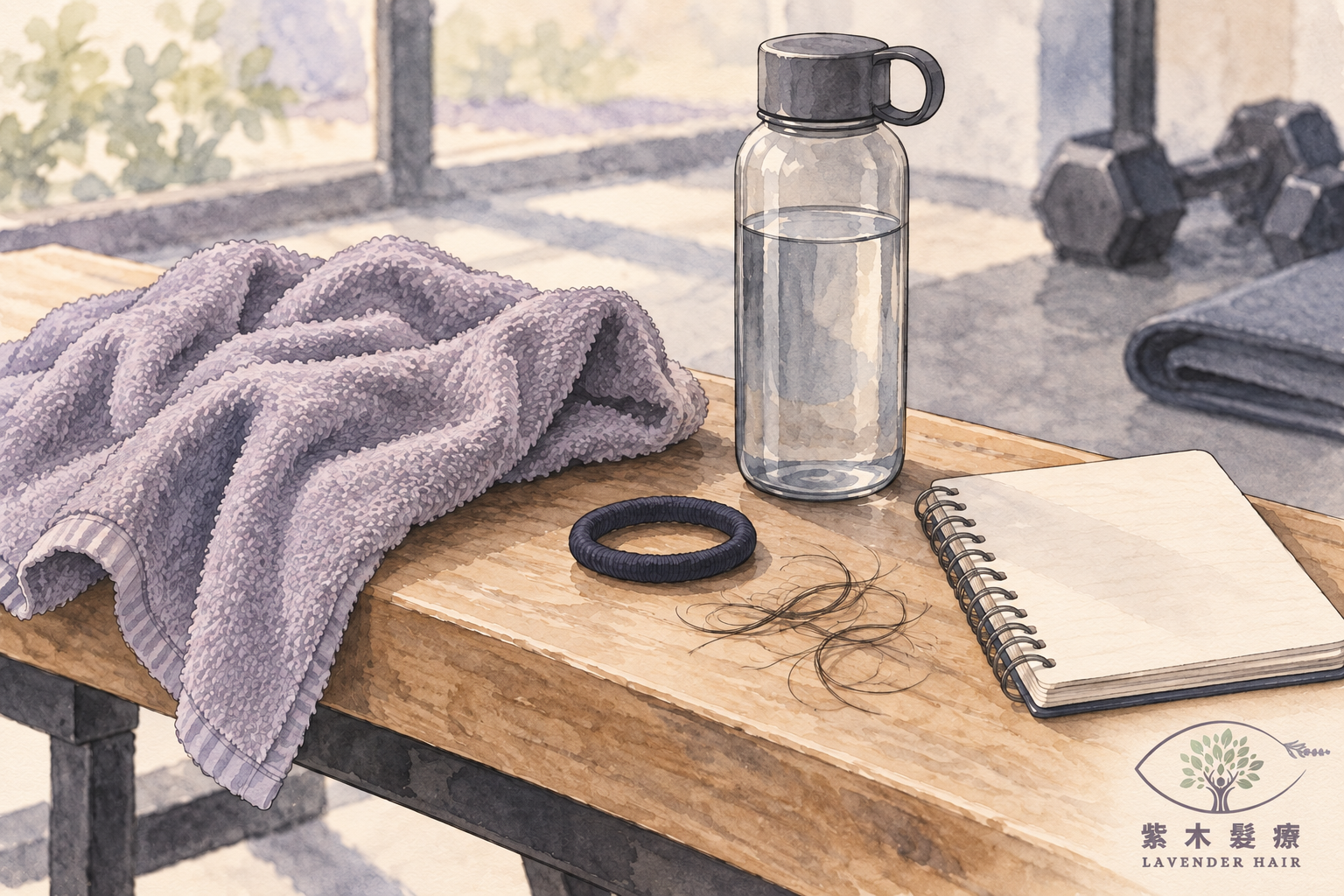 Illustration of shedding after the gym, exercise and hair care