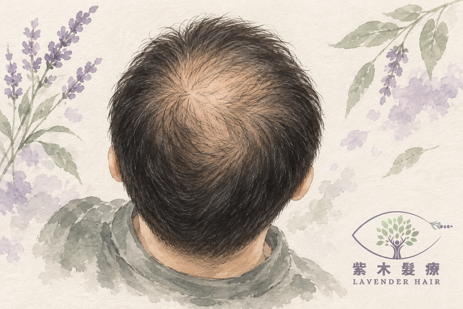 Illustration of crown thinning in men