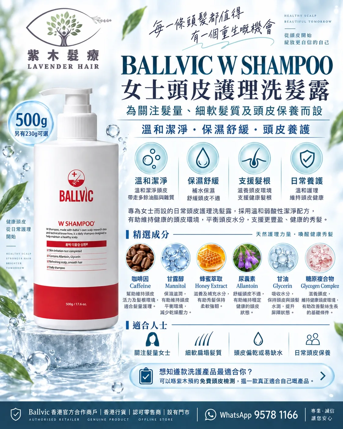 W Shampoo詳細成分與產品說明圖