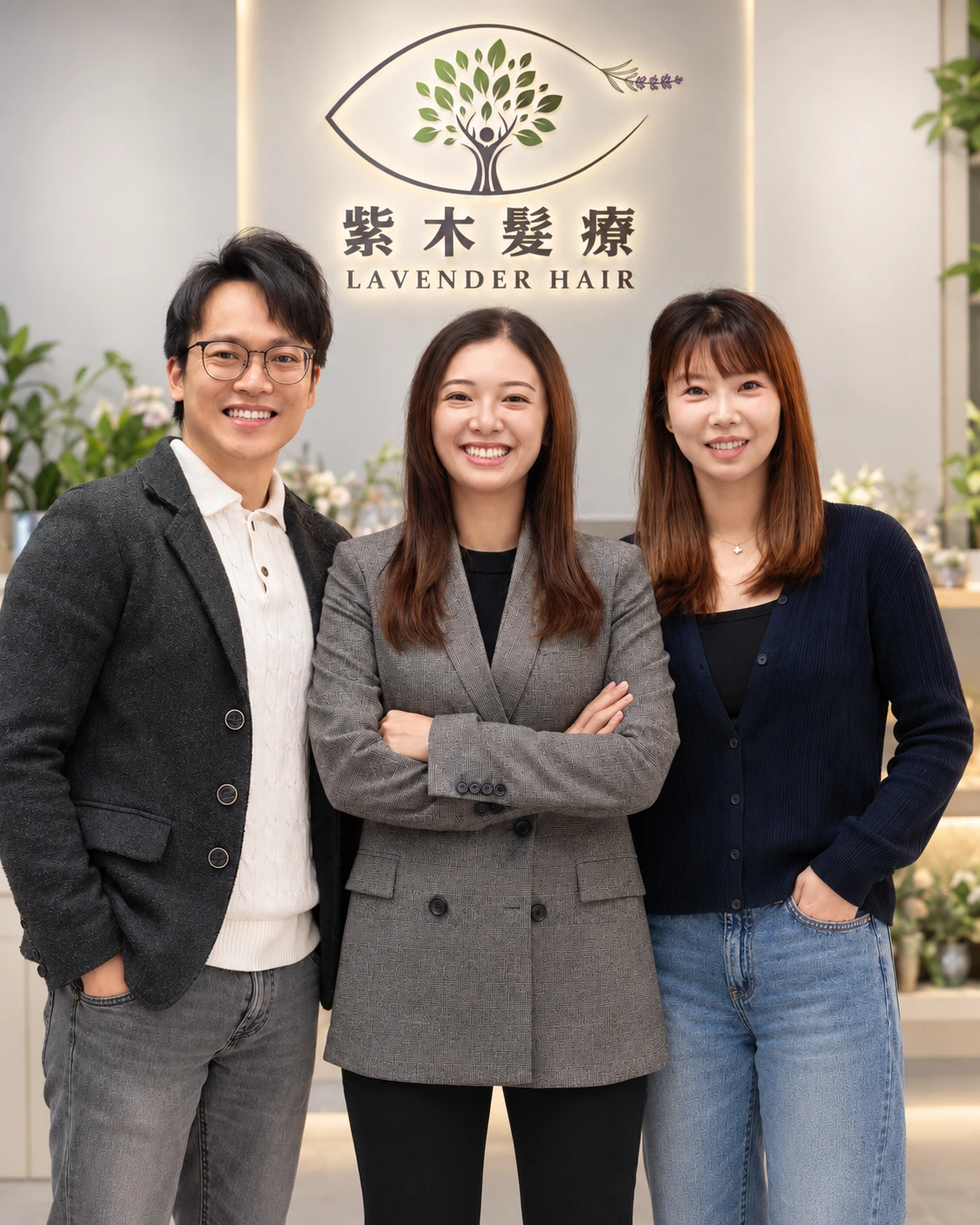 Lavender Hair team photo: Terrence, Yu Chan and Dora